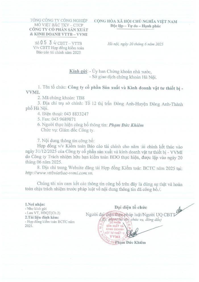 CBTT Hợp đồng kiểm toán BCTC năm 2025