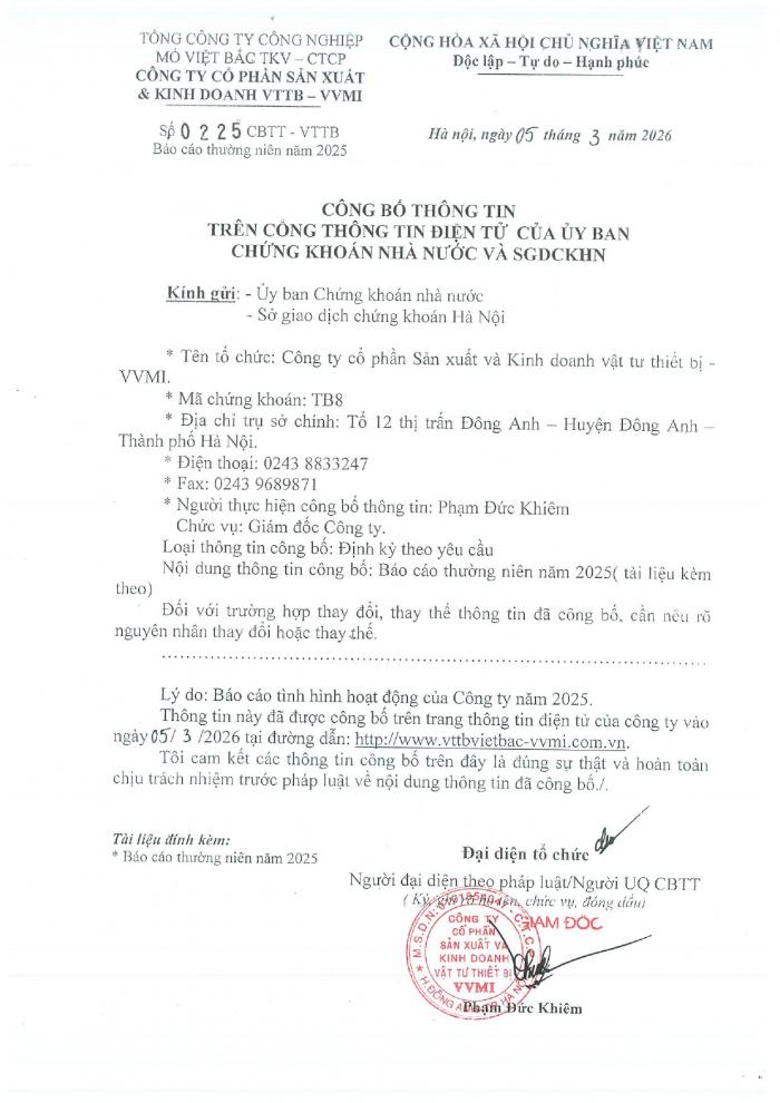 CBTT Báo cáo thường niên năm 2025