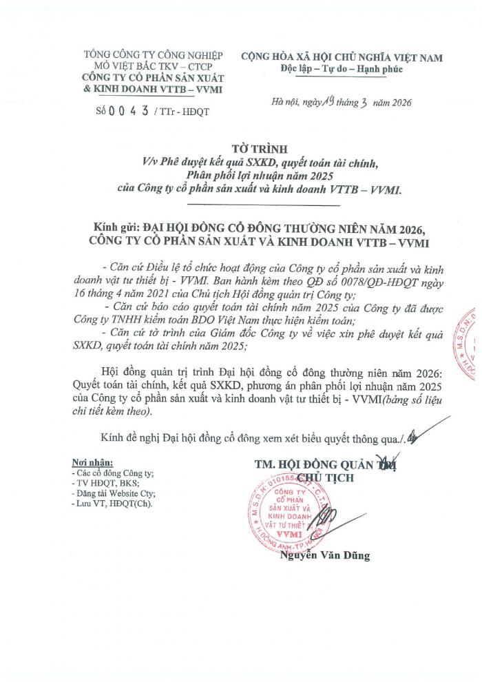 CBTT  Thông báo mời tham dự Đại hội đồng cổ đông thường niên năm 2026 ( có tài liệu kèm theo)