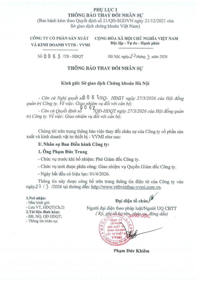 Thông báo thay đổi nhân sự - Giao nhiệm vụ đối với Cán Bộ