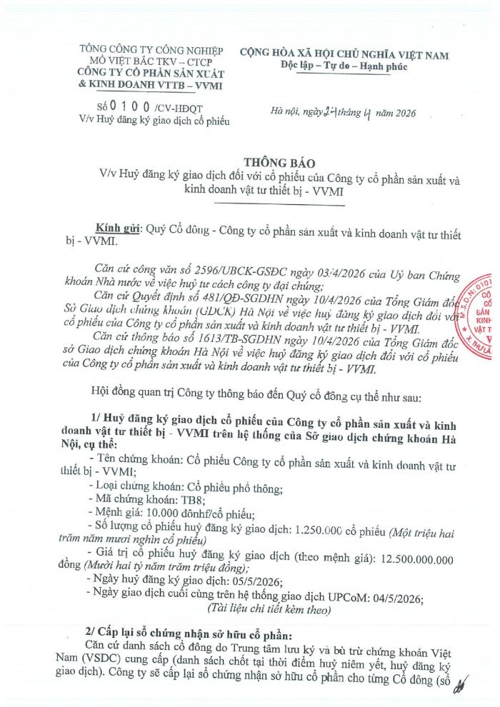 Huỷ đăng ký giao dịch cổ phiếu