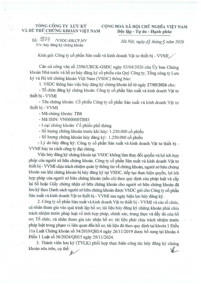 CBTT Huỷ đăng ký chứng khoan
