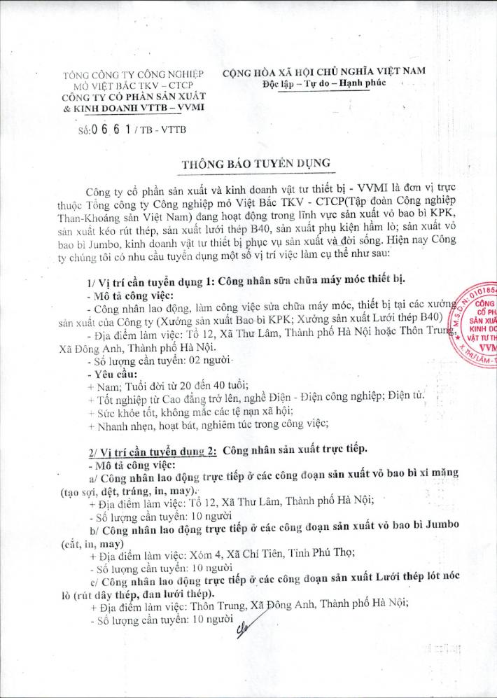 Thông báo tuyển dụng lao động